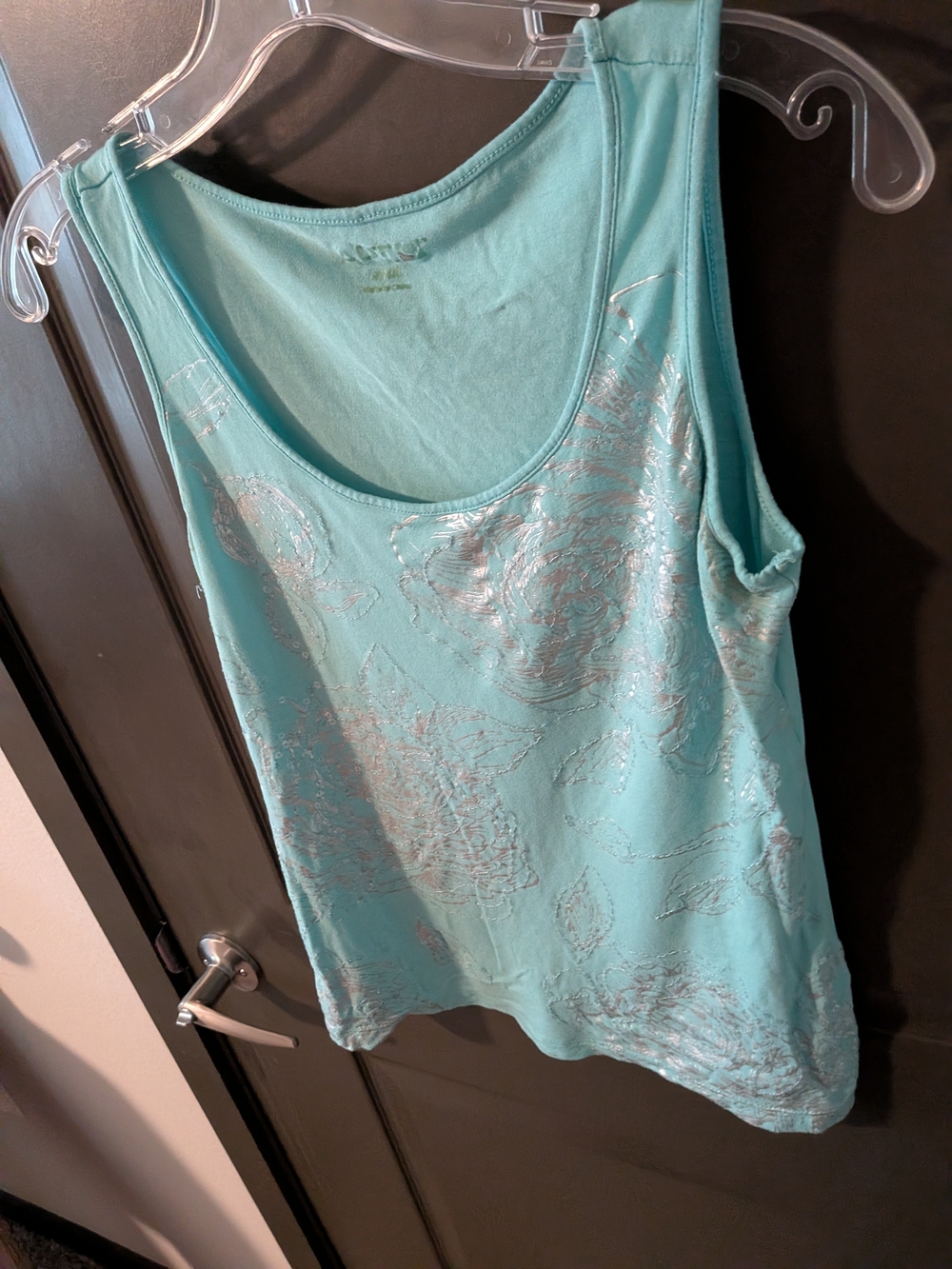 Aqua Floral Metallic Scoop Neck Tank - Apt. 9